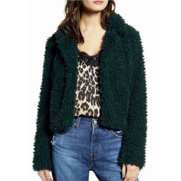 Blank NYC Green Crop Faux Fur Teddy Jacket Size XL - Picture 2 of 6